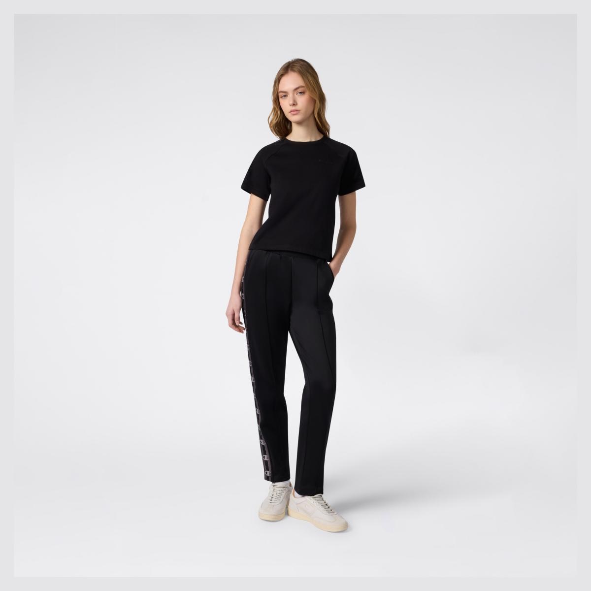 T-shirt de Manga Curta de Mulher Crewneck Preto-2