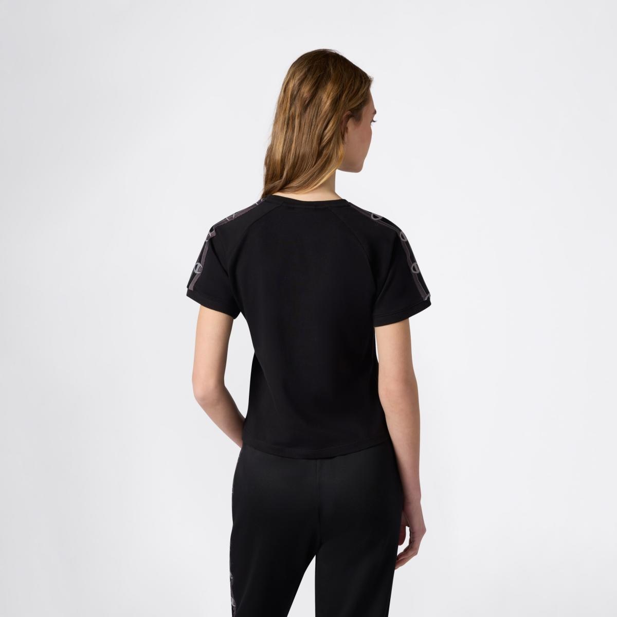 T-shirt de Manga Curta de Mulher Crewneck Preto-4