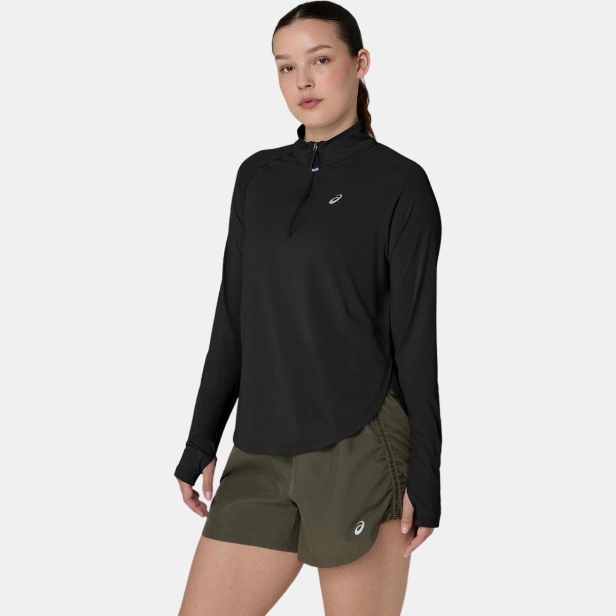 T-shirt de Mulher Nagino Run 1/4 ZIP LS Top Preto-3