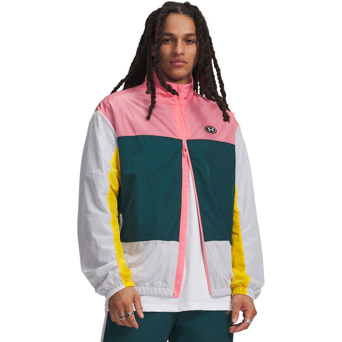 Sweatshirt Casual de Homem UA Icon Woven Track FZ Rosa-1