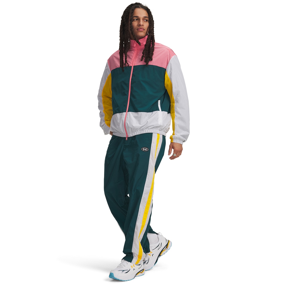 Sweatshirt Casual de Homem UA Icon Woven Track FZ Rosa-3