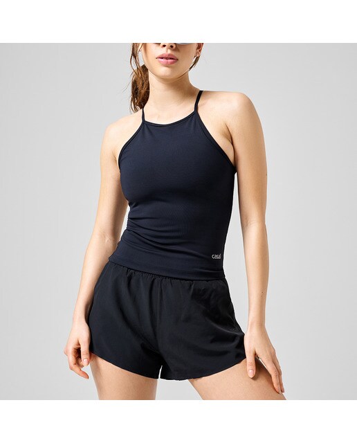 T-shirt de Mulher Built-In-Bra Halterneck Preto-1