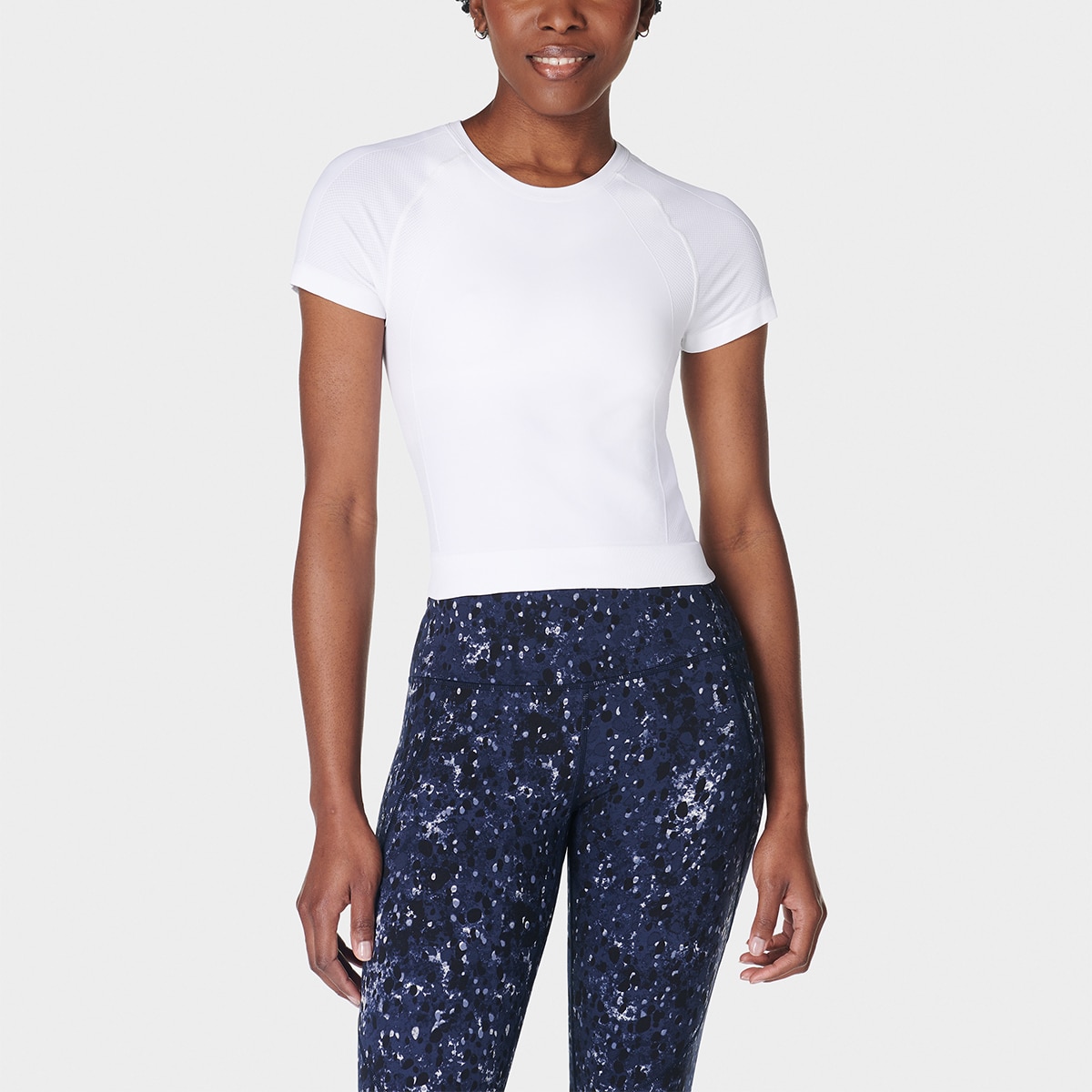 T-shirt M/C de Mulher Athlete Crop Seamless Workout Branco-1