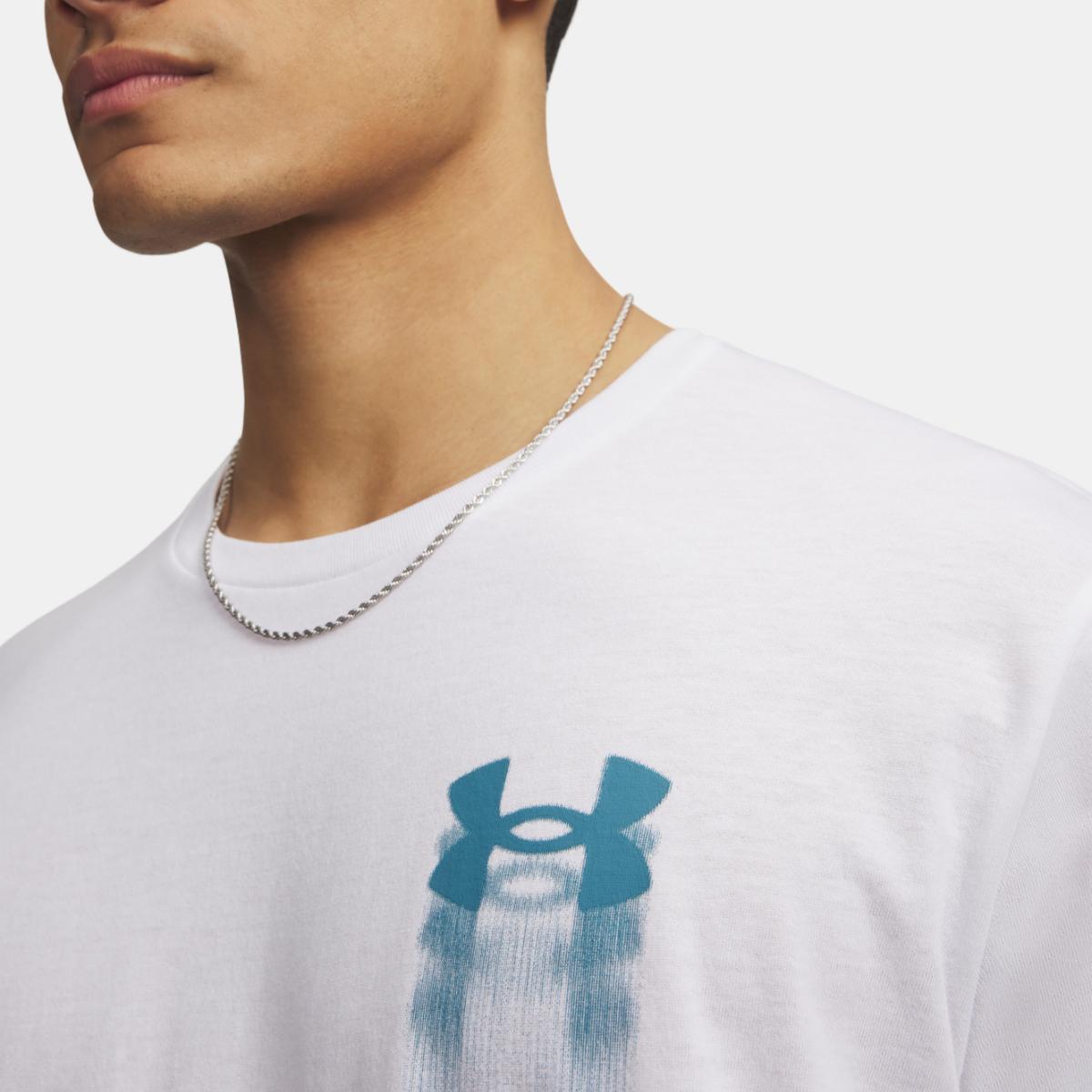 T-shirt Casual de Homem UA M Blur Logo SS Branco-3