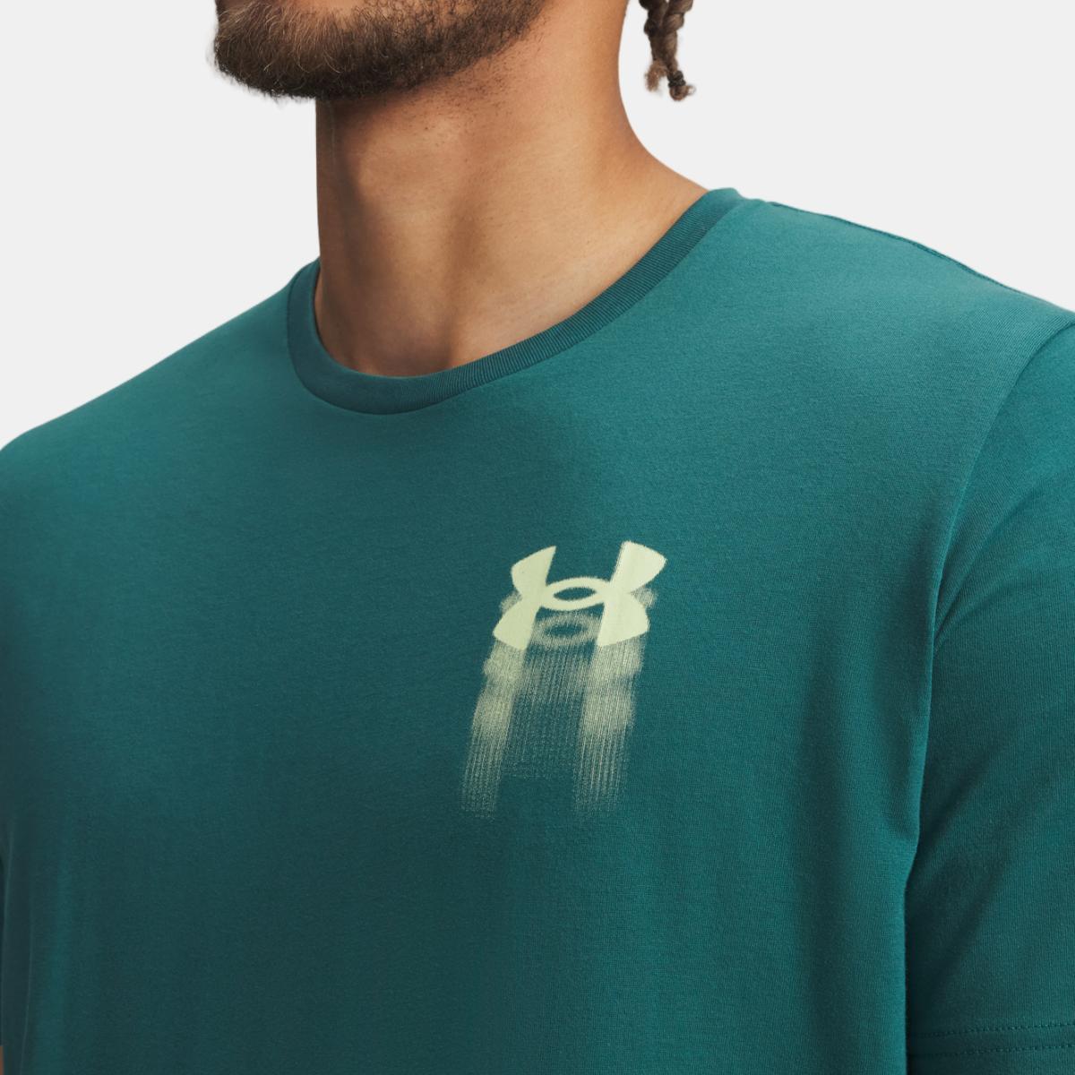 T-shirt Casual de Homem UA M Blur Logo SS Verde-escuro-3
