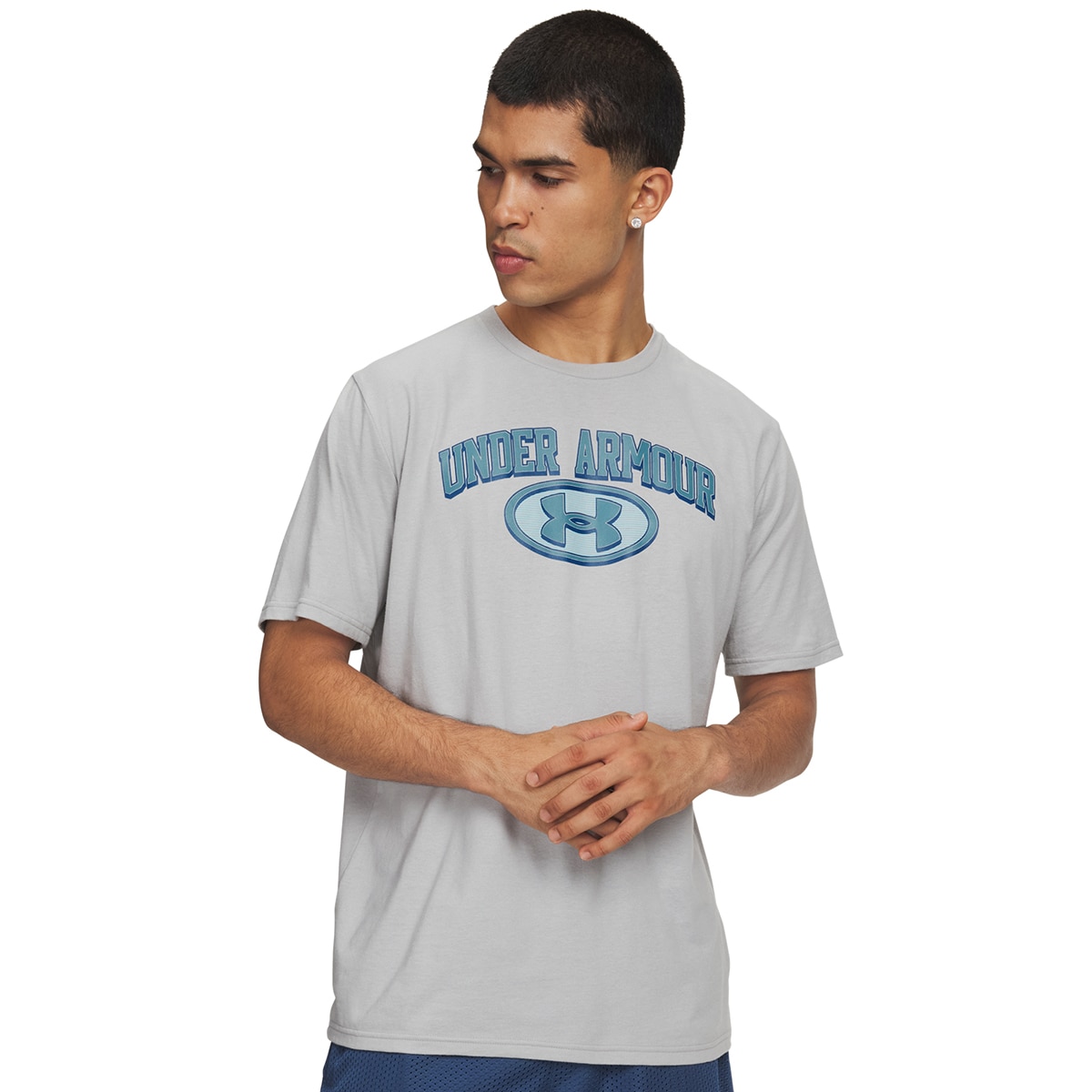 T-shirt Casual de Homem UA M WM Locker Tag SS Cinzento médio-1