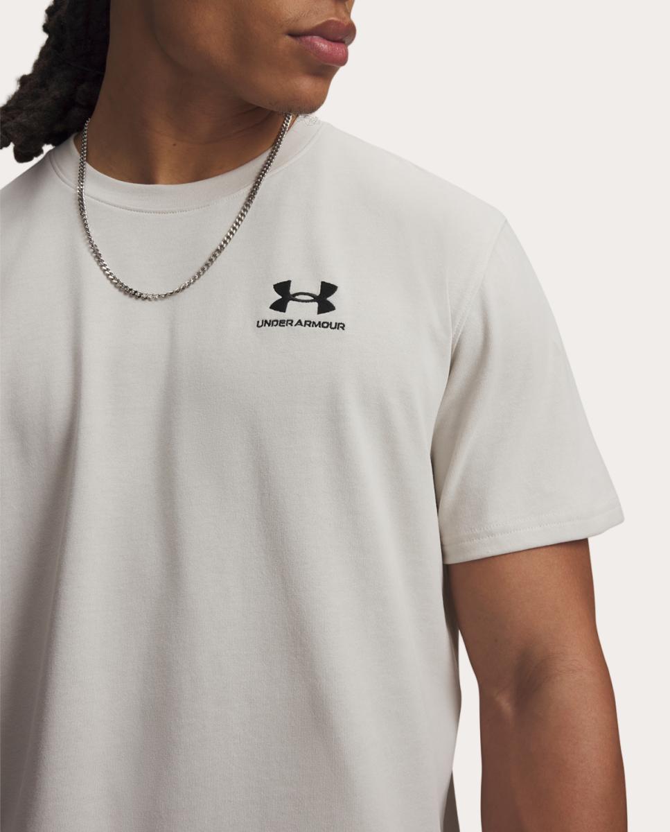 T-shirt de Homem UA M Logo EMB Heavyweight SS Branco Osso-3
