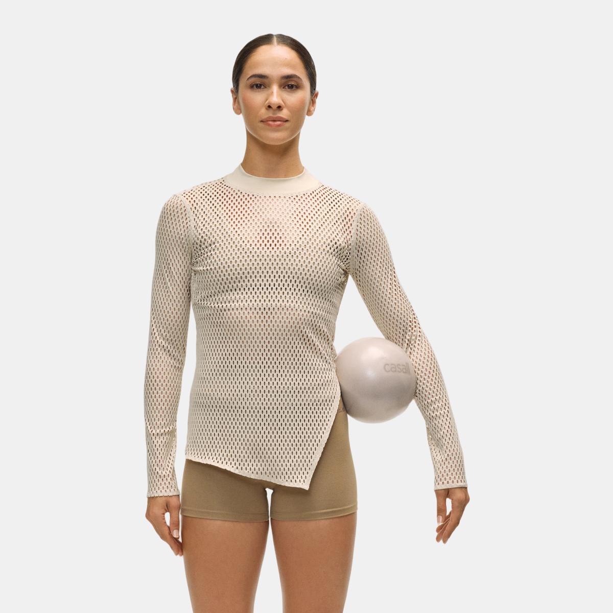 T-shirts de Mulher Open Mesh Longsleeve Natural-1