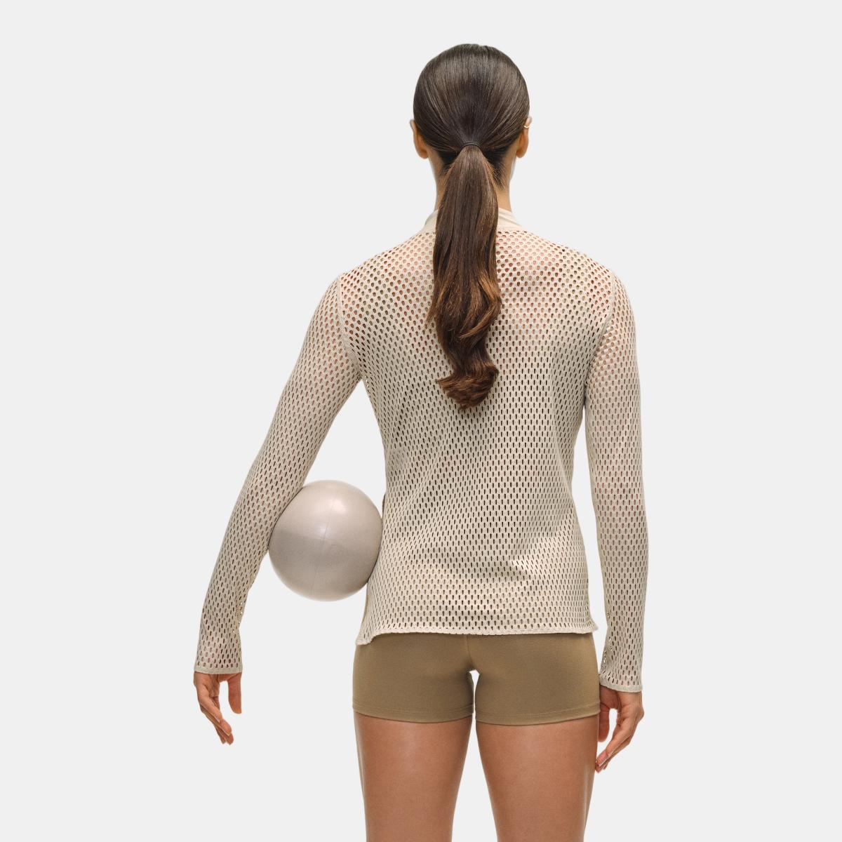 T-shirts de Mulher Open Mesh Longsleeve Natural-2
