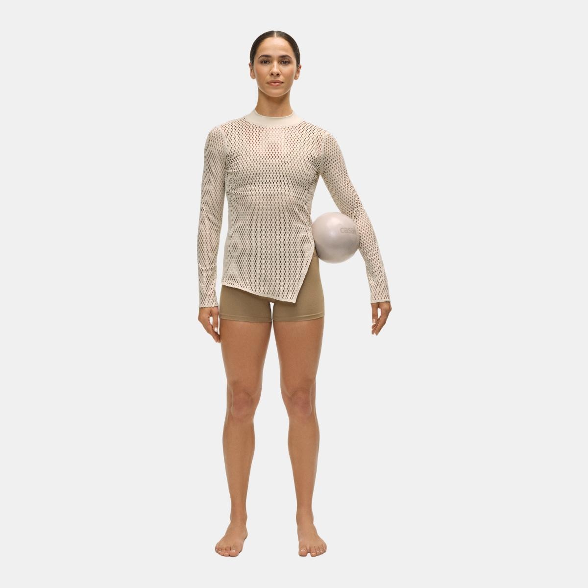 T-shirts de Mulher Open Mesh Longsleeve Natural-5