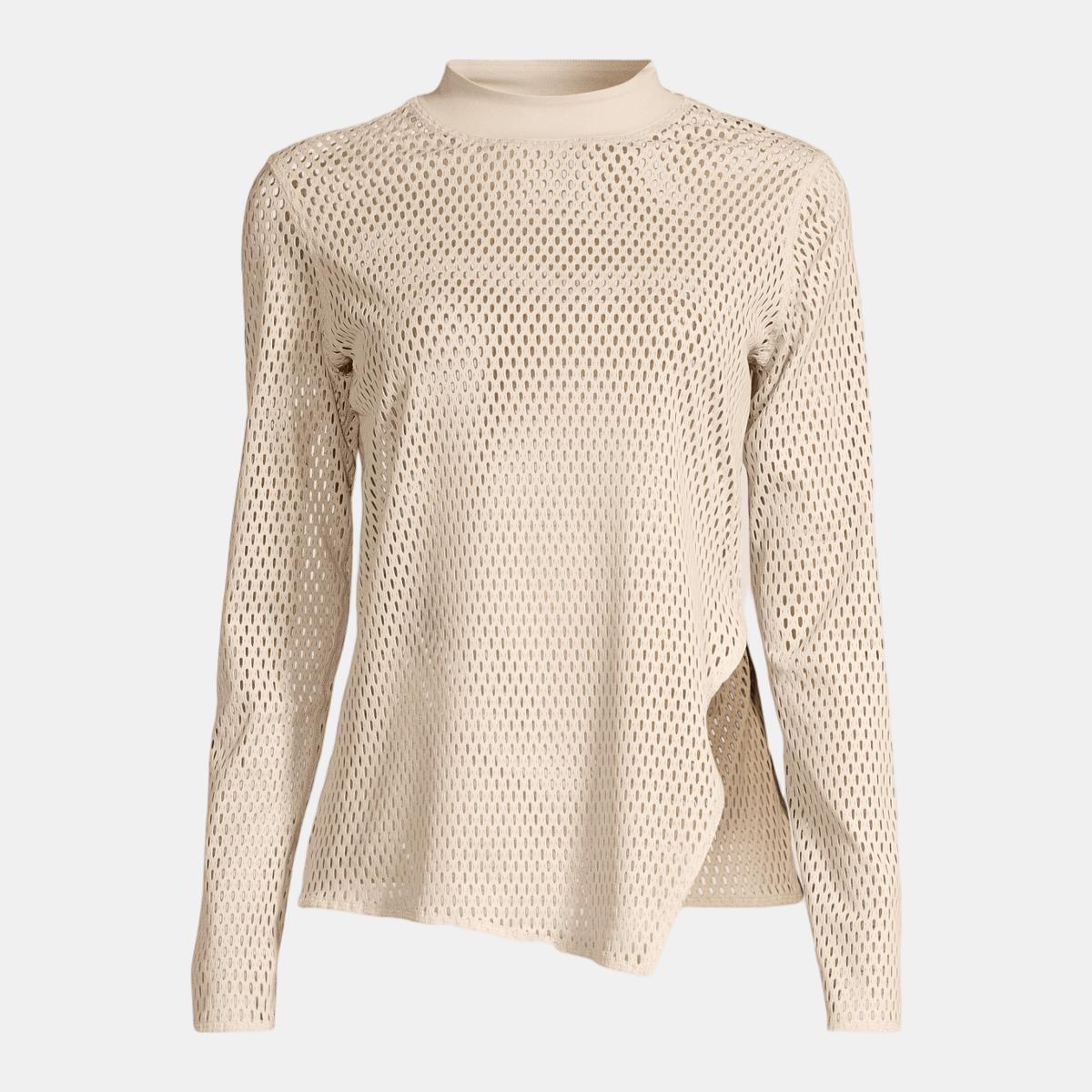 T-shirts de Mulher Open Mesh Longsleeve Natural-7