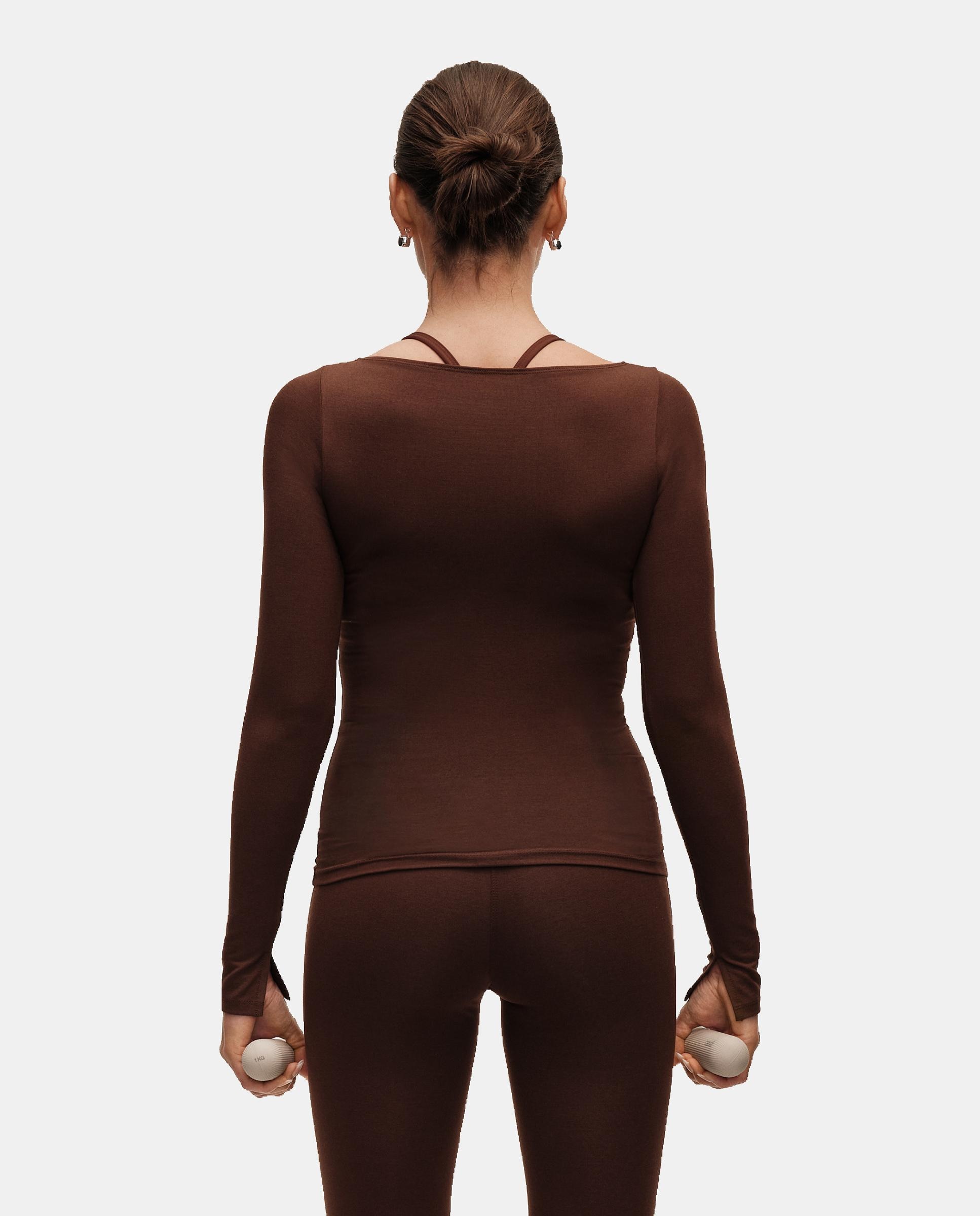Camiseta de Yoga y Pilates de Mujer Casall Sublime Boatneck Long Sleeve CASALL - Marrón oscuro Marrón oscuro-2