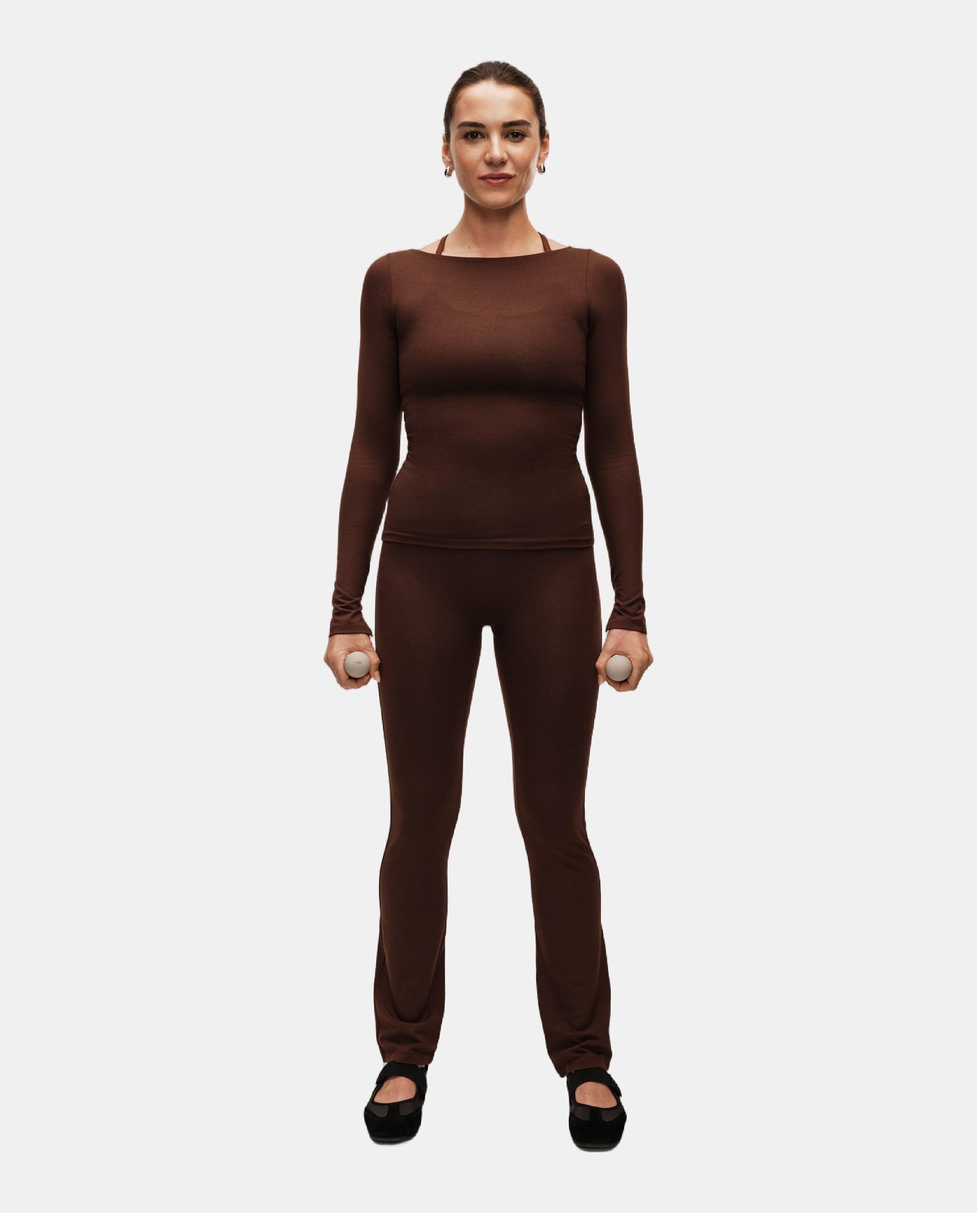 Camiseta de Yoga y Pilates de Mujer Casall Sublime Boatneck Long Sleeve CASALL - Marrón oscuro Marrón oscuro-4