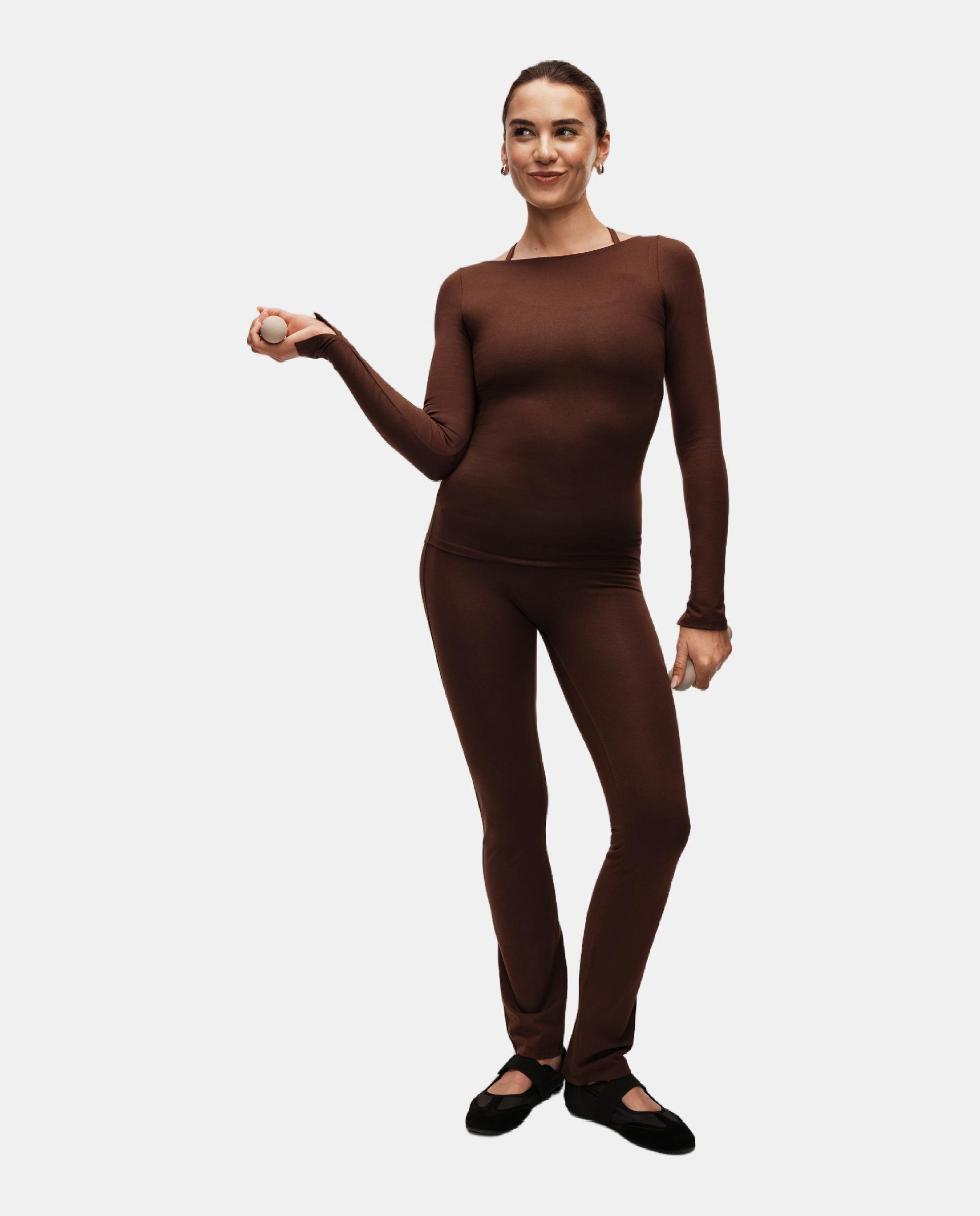 Camiseta de Yoga y Pilates de Mujer Casall Sublime Boatneck Long Sleeve CASALL - Marrón oscuro Marrón oscuro-5