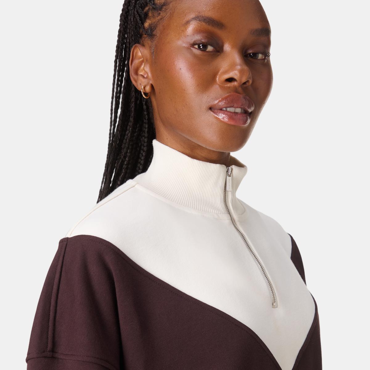 Sweatshirt de Mulher Revive Crop Half Zip Castanho-3