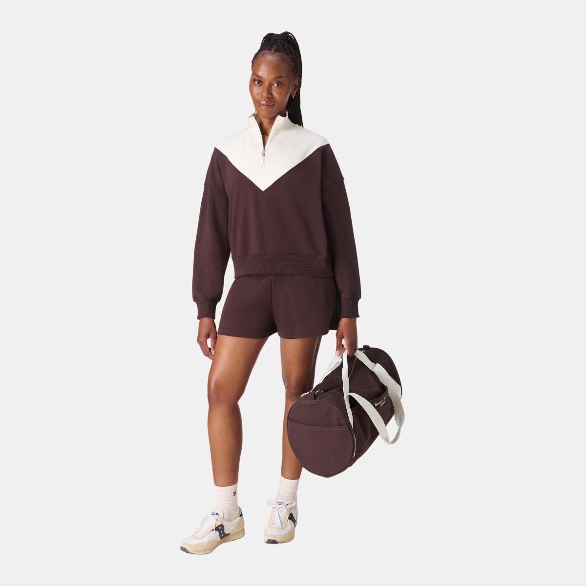 Sweatshirt de Mulher Revive Crop Half Zip Castanho-5