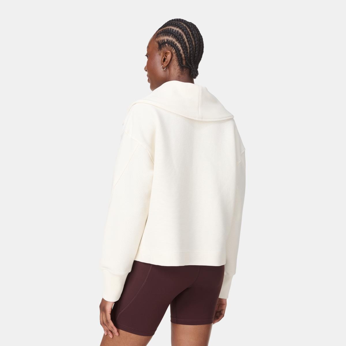 Sweatshirt de Mulher Peaceful Rib Half Zip Cropped Branco-2
