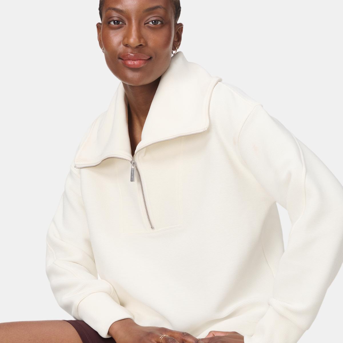 Sweatshirt de Mulher Peaceful Rib Half Zip Cropped Branco-3