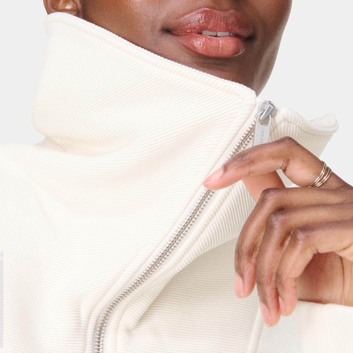 Sweatshirt de Mulher Peaceful Rib Half Zip Cropped Branco-4