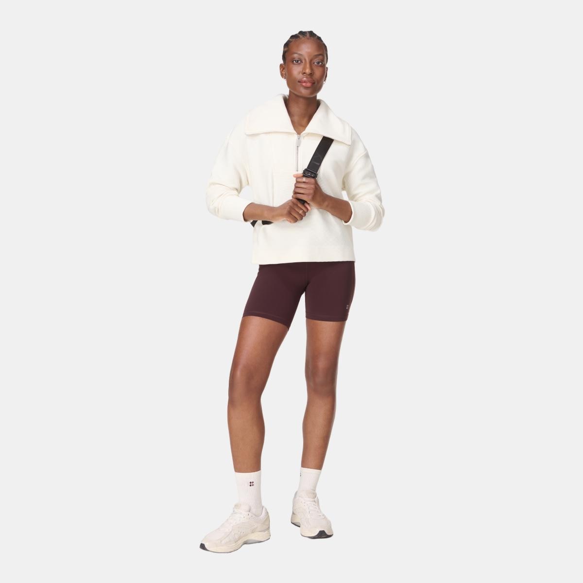 Sweatshirt de Mulher Peaceful Rib Half Zip Cropped Branco-6
