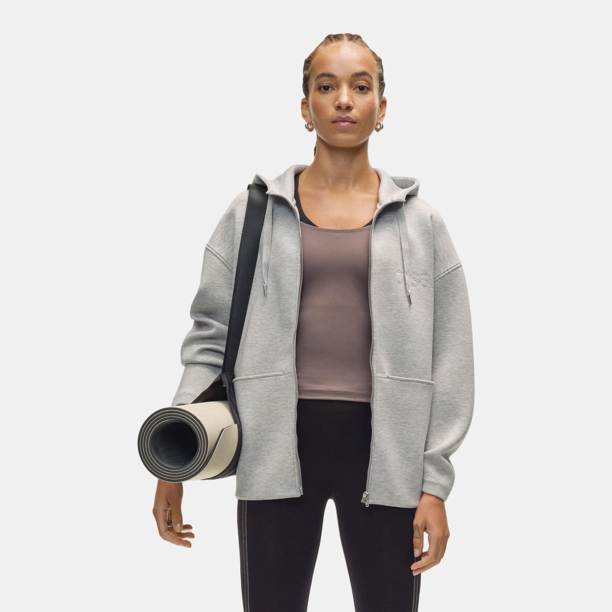 Sweatshirt de Mulher Scuba Billow Zip Hoodie Cinzento-1