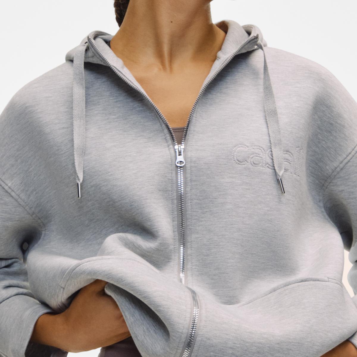 Sweatshirt de Mulher Scuba Billow Zip Hoodie Cinzento-3