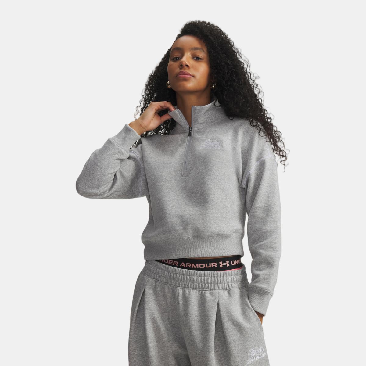 Sweatshirt Casual de Mulher Rival Fleece Script HZ Cinzento-jaspeado-1