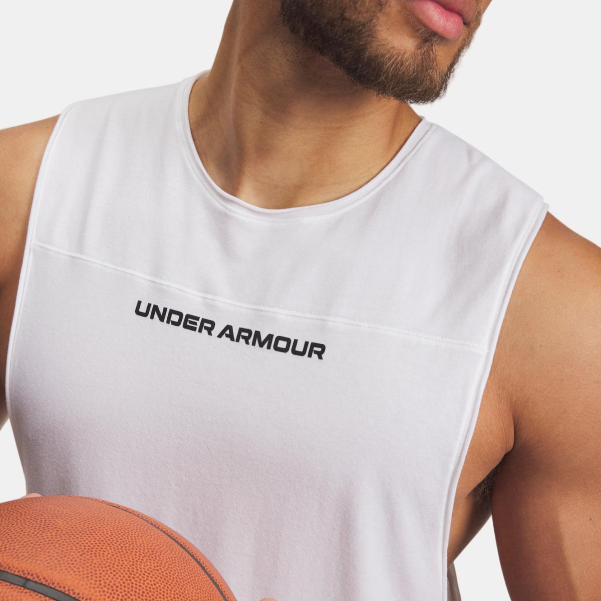 T-shirt de Basquetebol de Homem UA Hoops Training Tank Branco-3