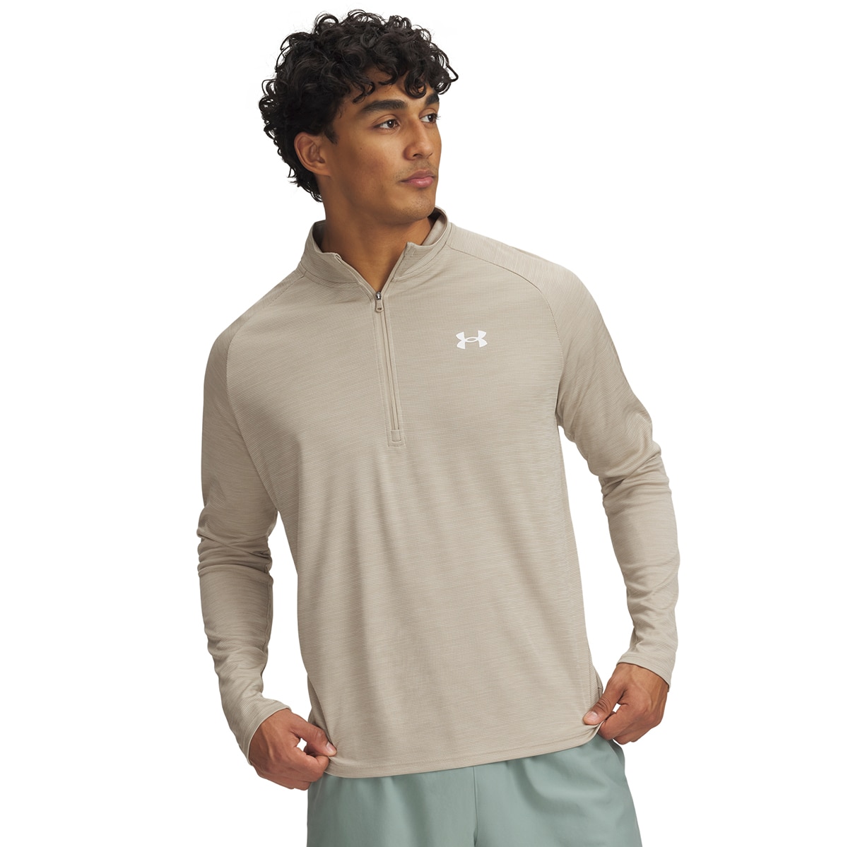 T-shirt de Homem UA Tech Textured 1/2 Zip Castanho-1