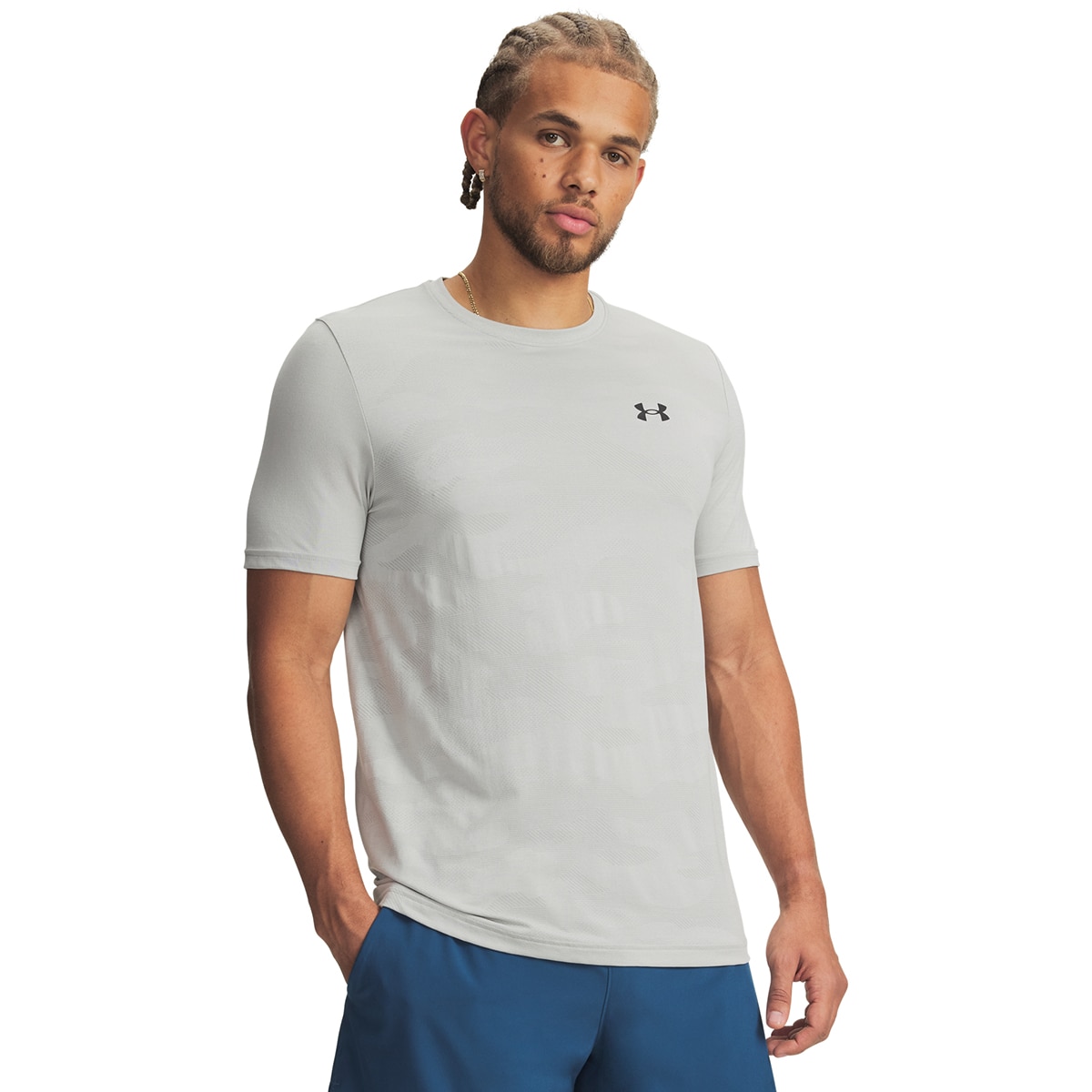 T-shirts de Homem Training UA Vanish Elite Smls SS Camo Cinzento-chumbo-1