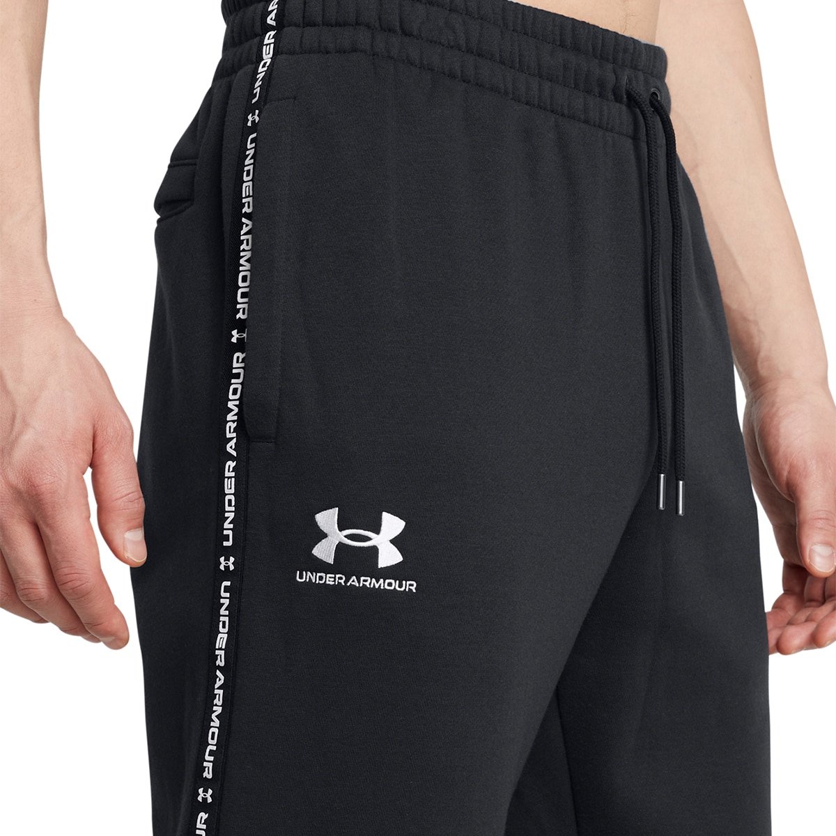 Calças de Homem UA Icon Fleece Jgr Taping Preto-4