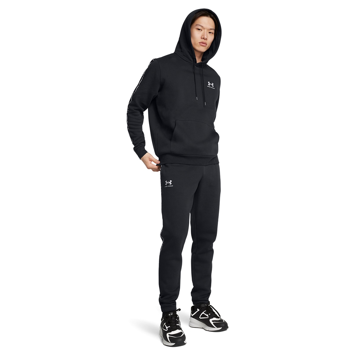 Calças de Homem UA Icon Fleece Jgr Taping Preto-5