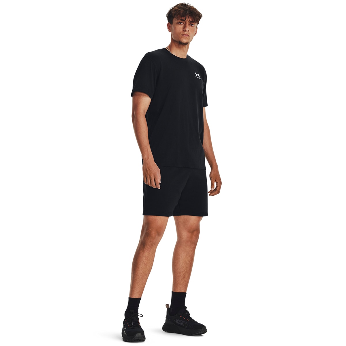 Calções de Homem UA Icon Fleece Short Preto / Branco-4