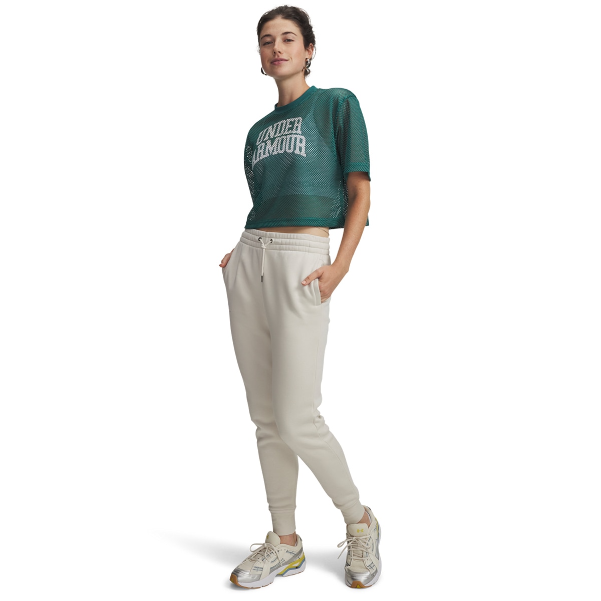 Calças de Mulher Casual UA Icon Fleece Jogger Branco Osso-3