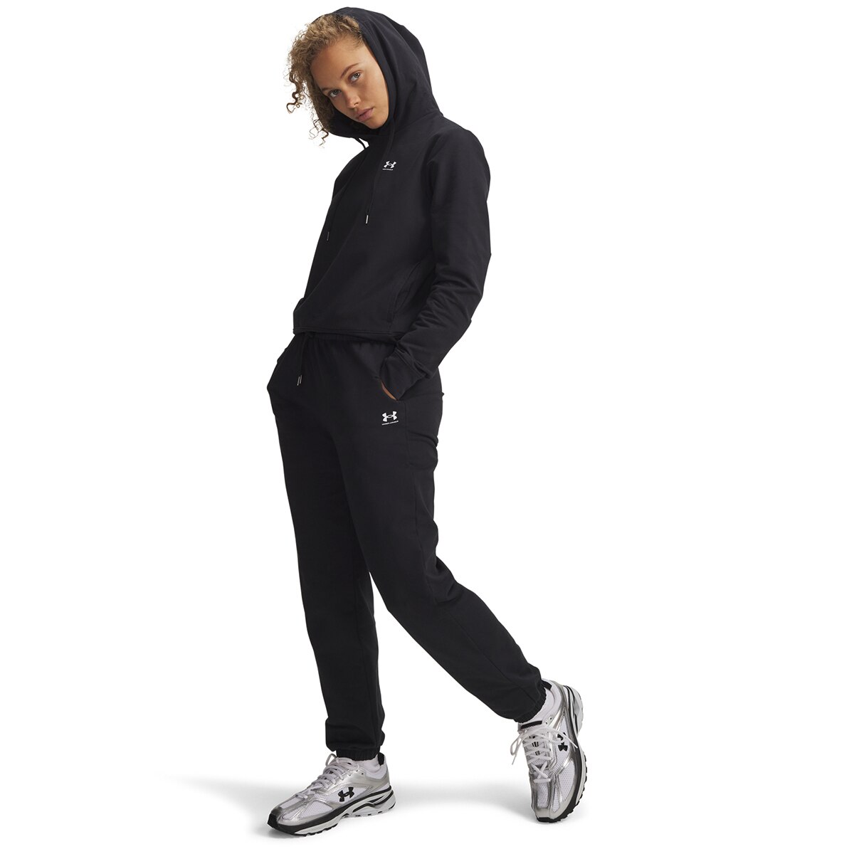 Calças de Mulher Sport Terry Jogger Preto / Branco-3