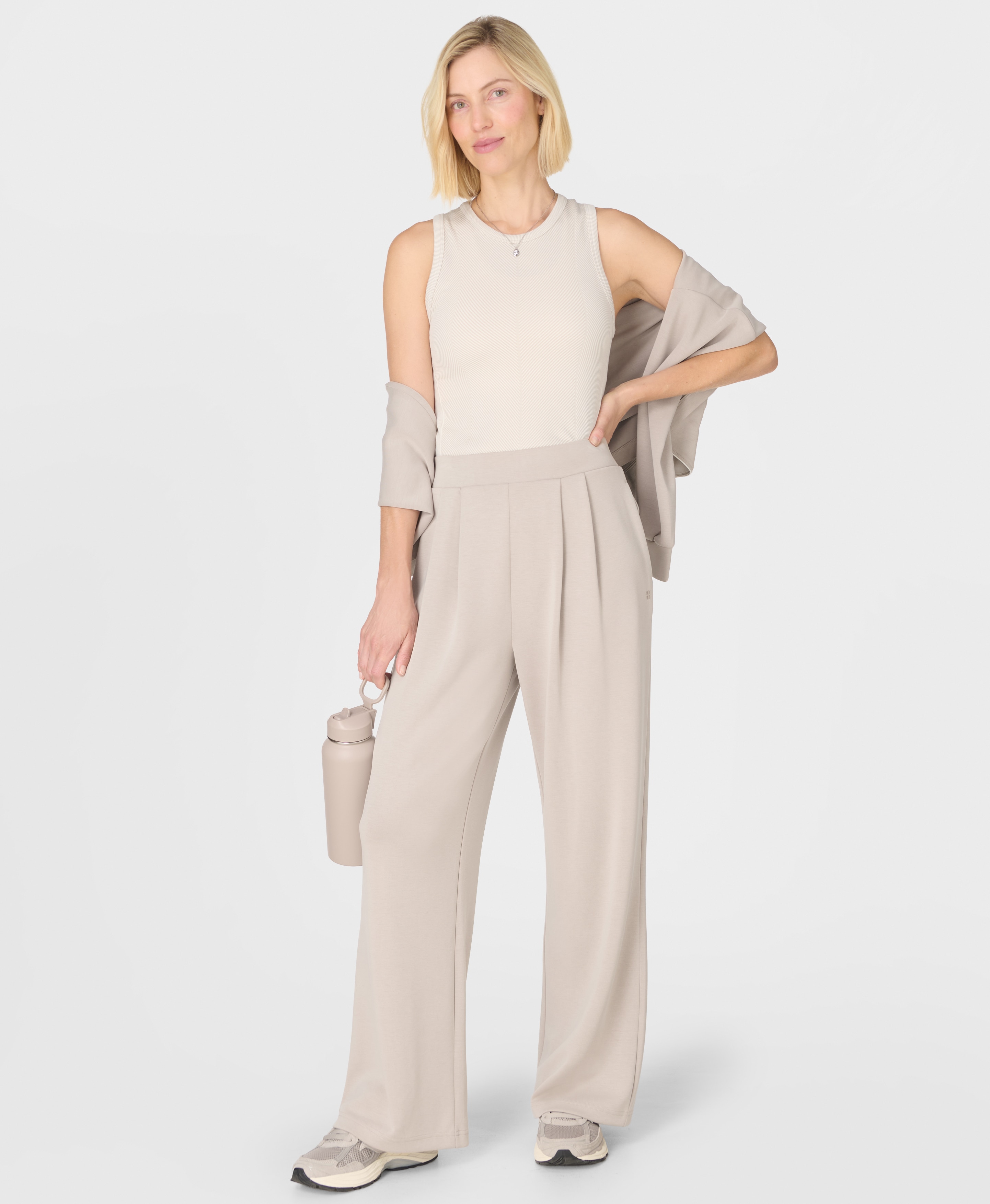 Calças de Mulher Sand Wash Wide Leg Trouser Bege-5