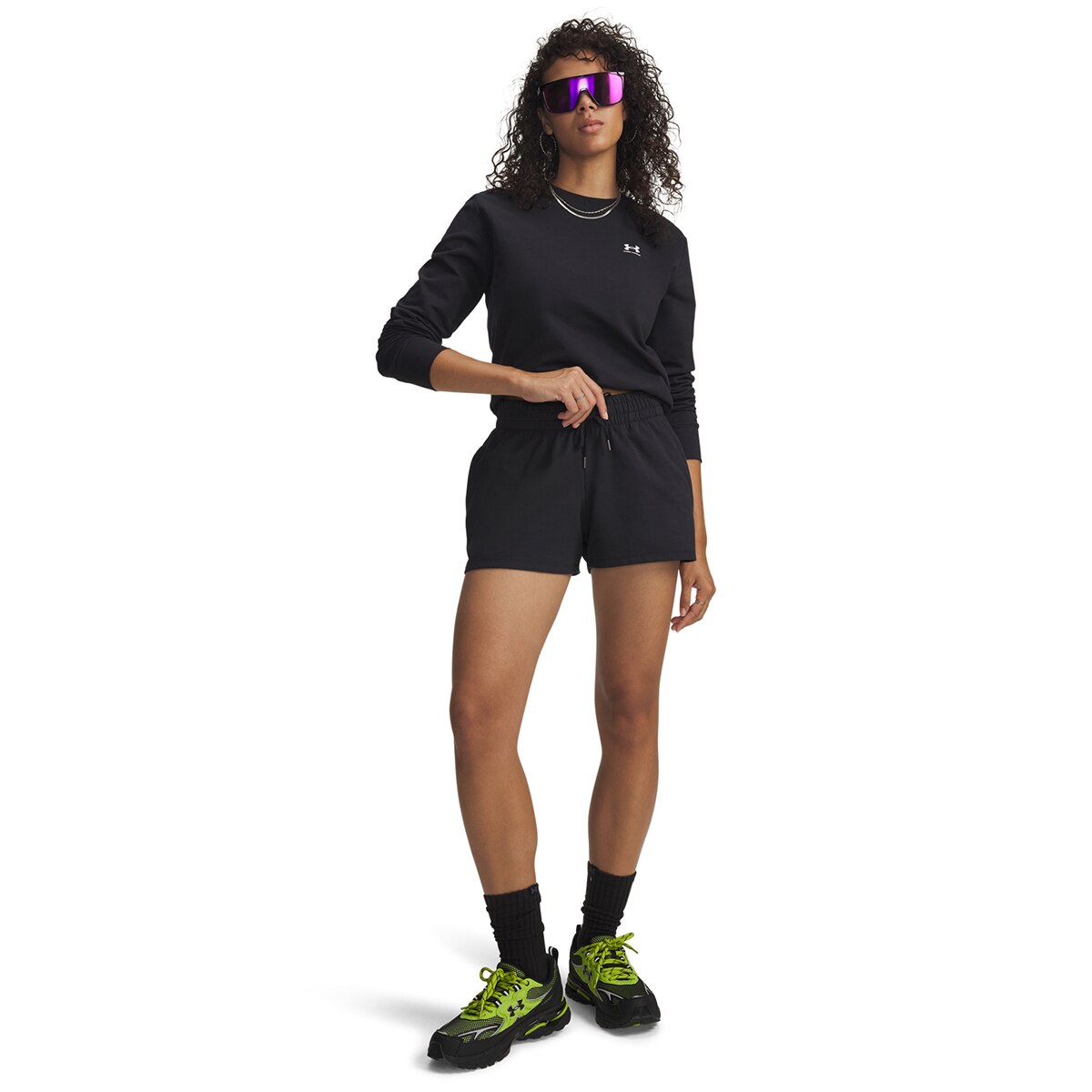 Calções de Mulher UA Sport Terry Short Preto / Branco-3