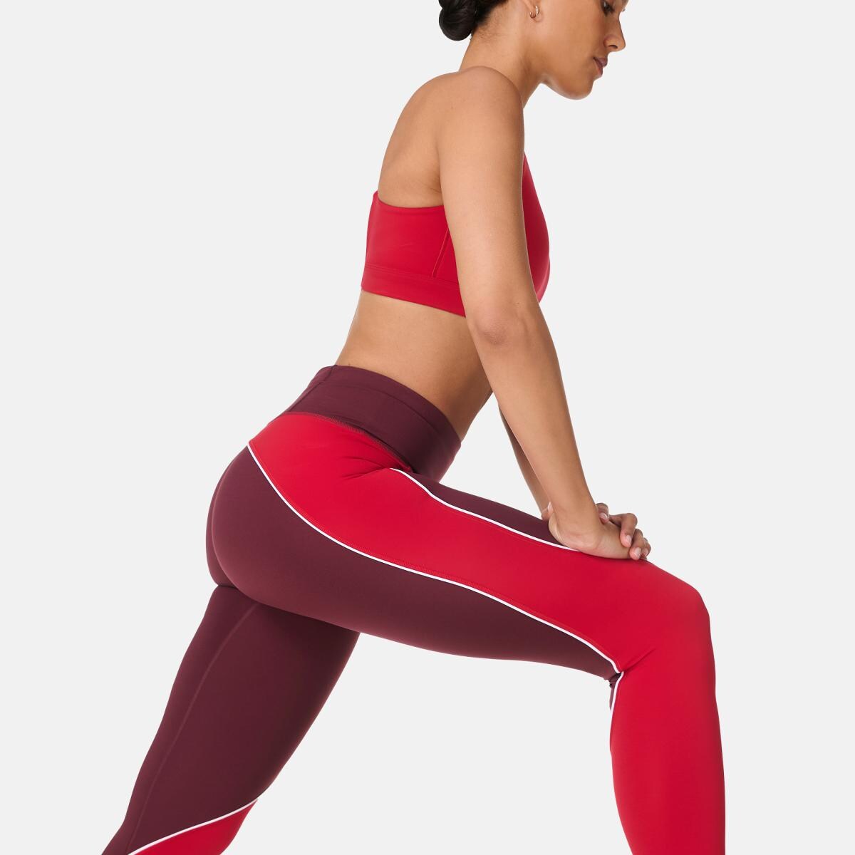 Leggings de Mulher Power 7/8 Colour Block Workout Leggings Vermelho-3