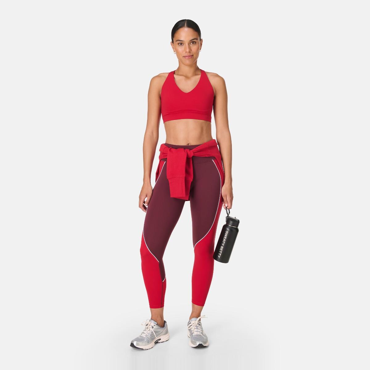 Leggings de Mulher Power 7/8 Colour Block Workout Leggings Vermelho-4