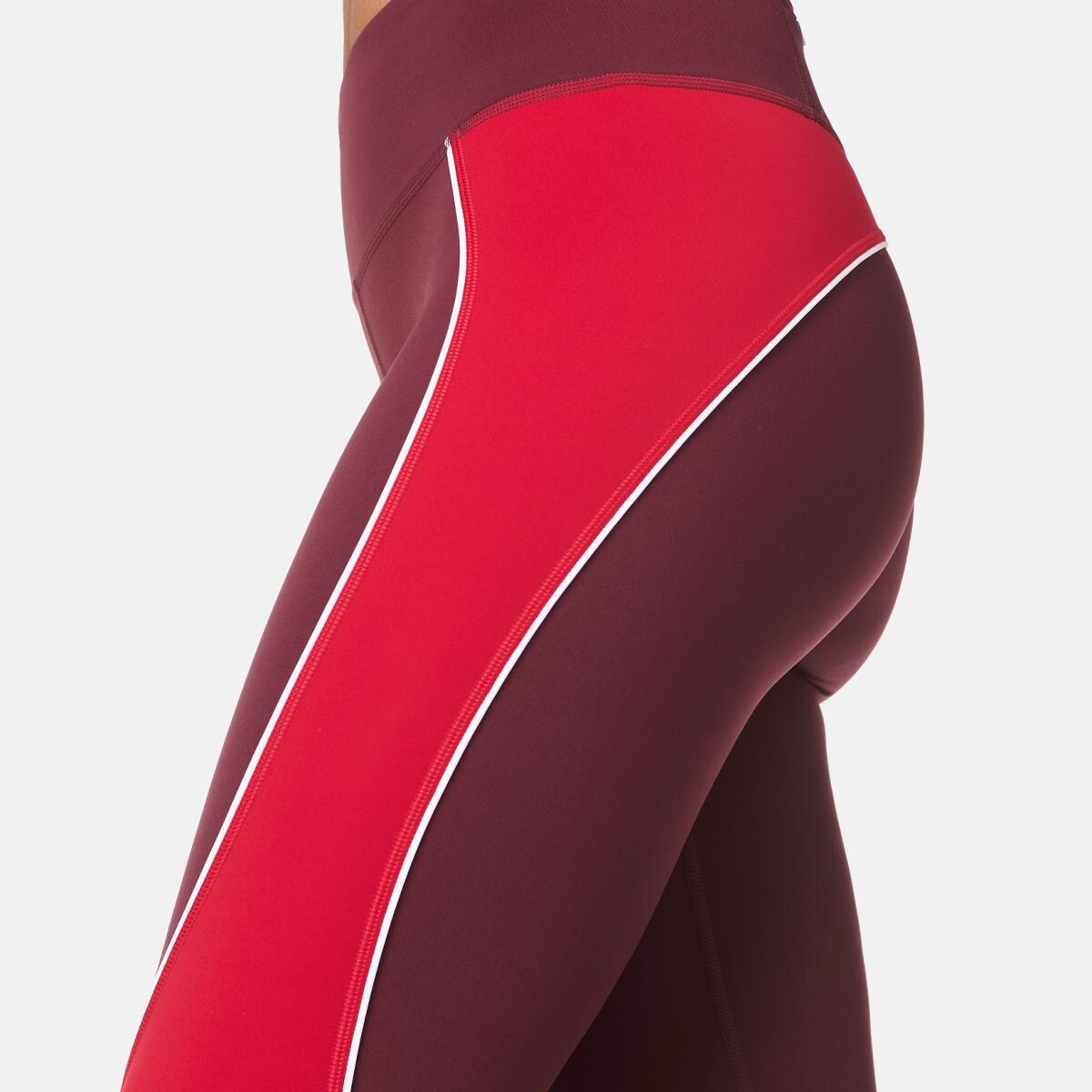 Leggings de Mulher Power 7/8 Colour Block Workout Leggings Vermelho-6