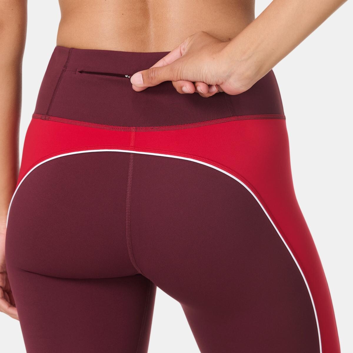 Leggings de Mulher Power 7/8 Colour Block Workout Leggings Vermelho-7