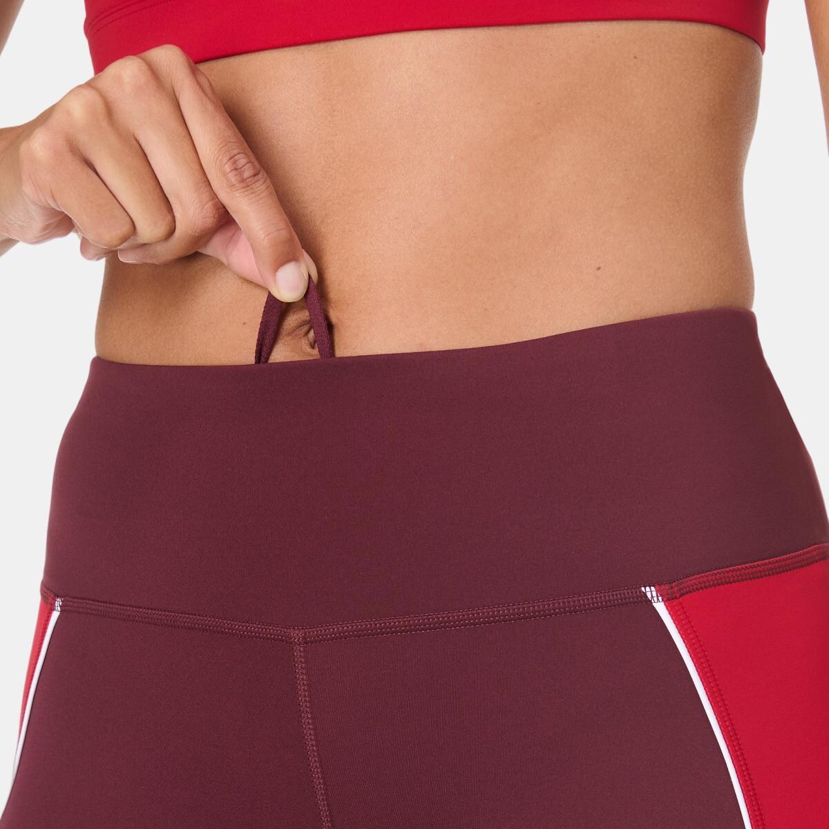 Leggings de Mulher Power 7/8 Colour Block Workout Leggings Vermelho-8