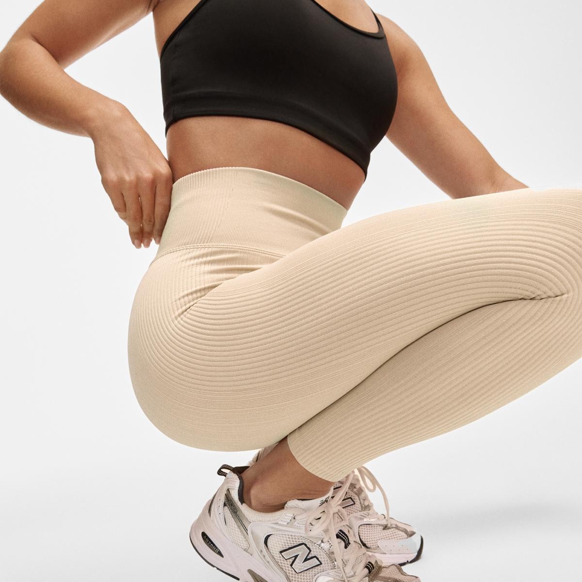 Leggings de Mulher Multi Rib Seamless High Waist Tights Natural-3