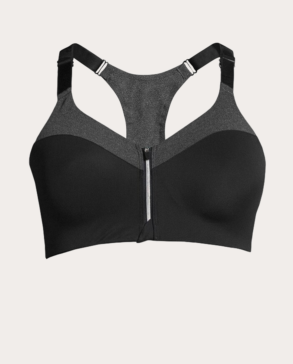 Top de mulher Front Zip Sports Casall Preto / Cinzento-1