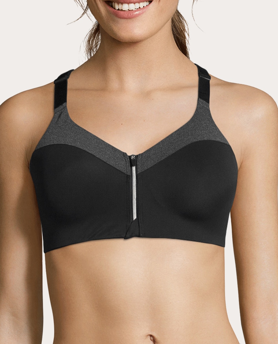 Top de mulher Front Zip Sports Casall Preto / Cinzento-2