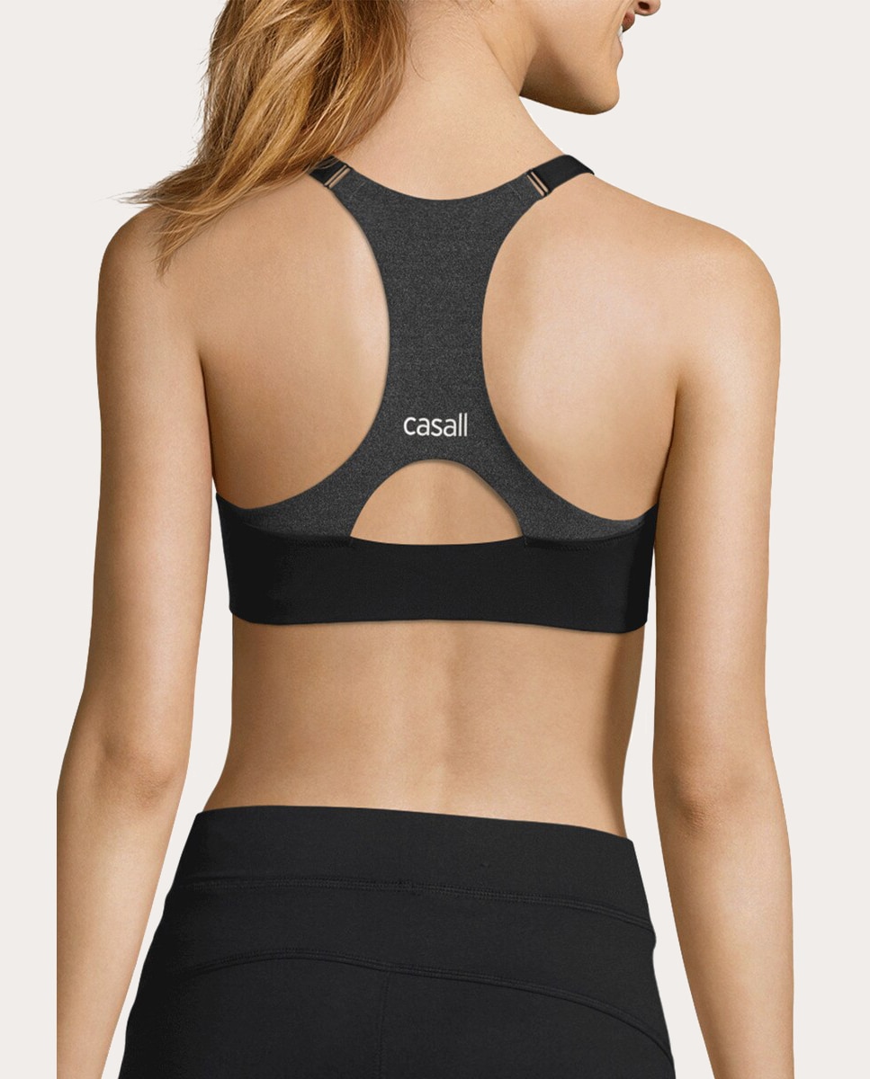 Top de mulher Front Zip Sports Casall Preto / Cinzento-3