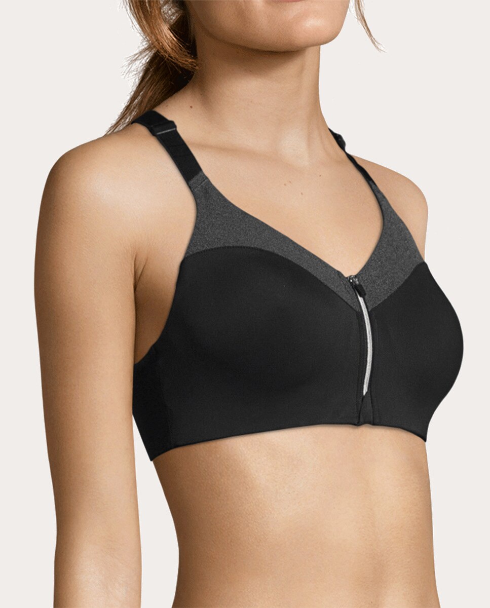 Top de mulher Front Zip Sports Casall Preto / Cinzento-4