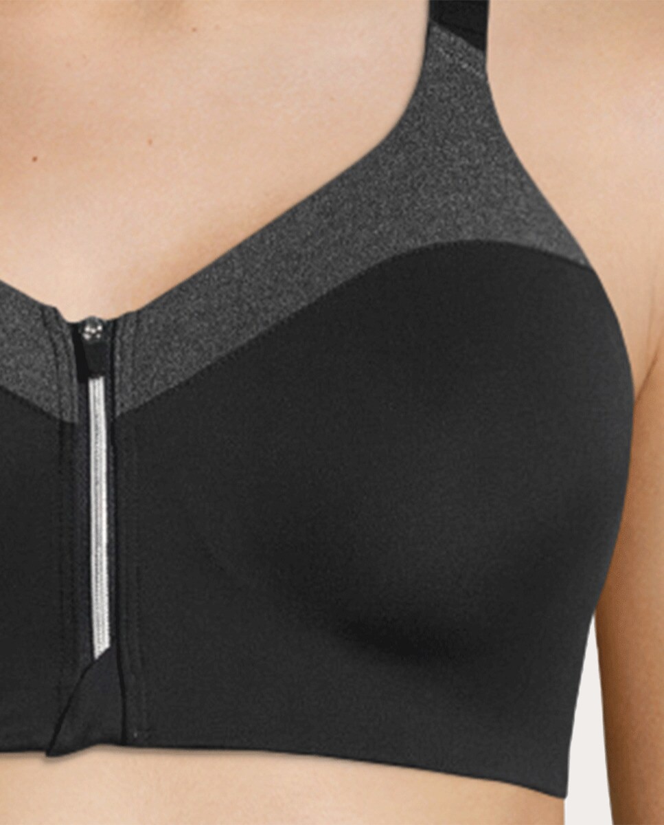 Top de mulher Front Zip Sports Casall Preto / Cinzento-5