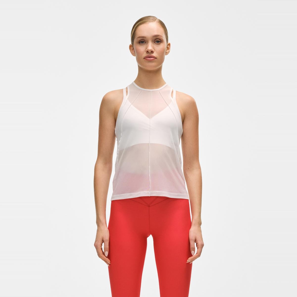 T-shirt de Mulher Seam Detail Mesh Tank Branco-1