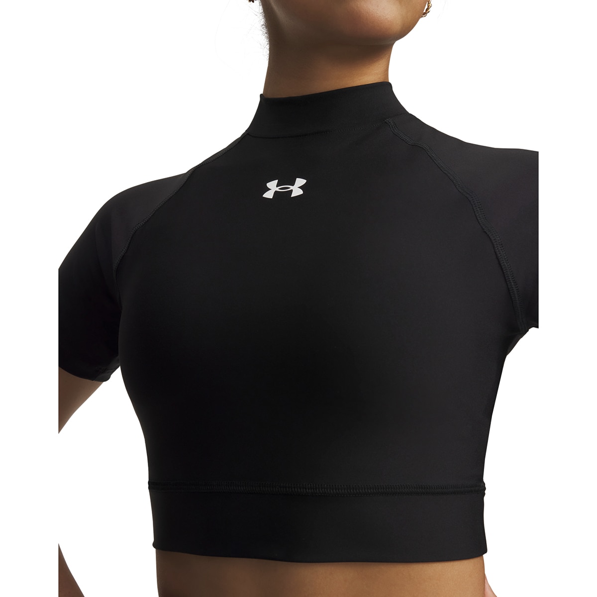 T-shirts de Mulher Training HeatGear Crop Mock SS Preto-3